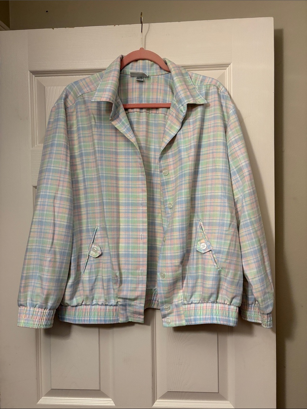 Alfred Dunner Pastel Plaid Button-Front Jacket in Mint Pink Lavender
